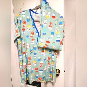 Little Sleepies, Women's XL, Aqua I Love You A Latte PJ set